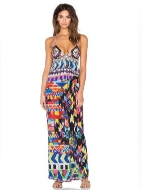 Agua Bendita Trama Multicolor Geometric Print Maxi Dress